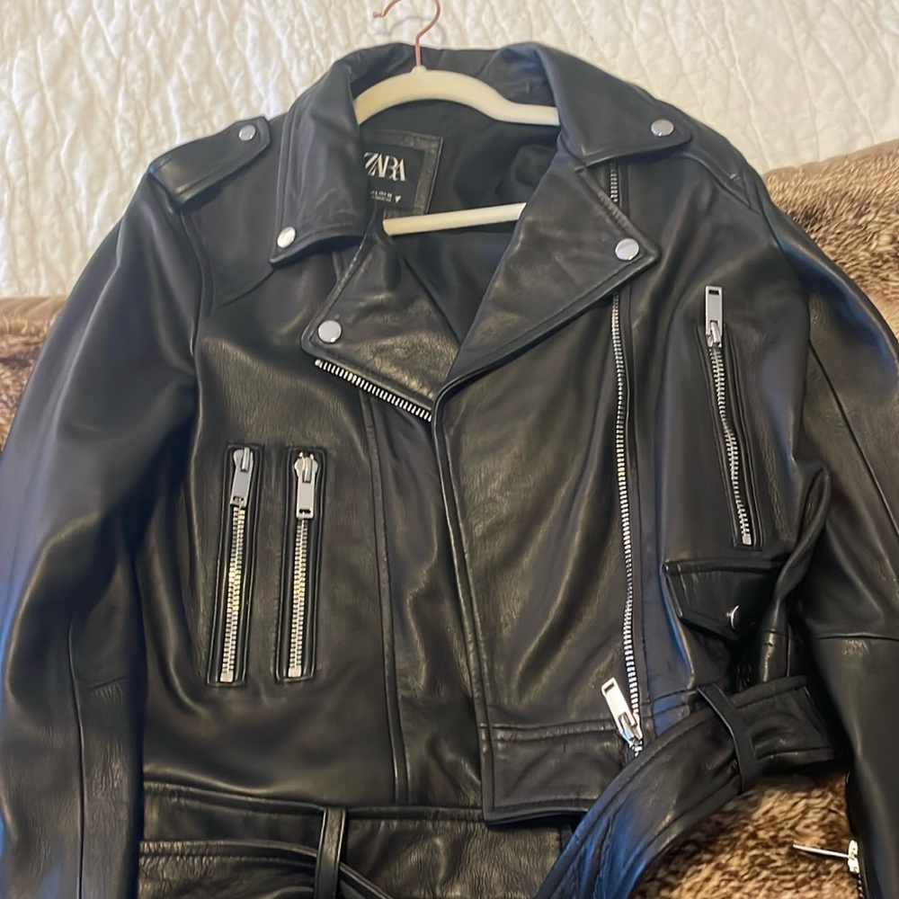 Zara leather biker jacket size L